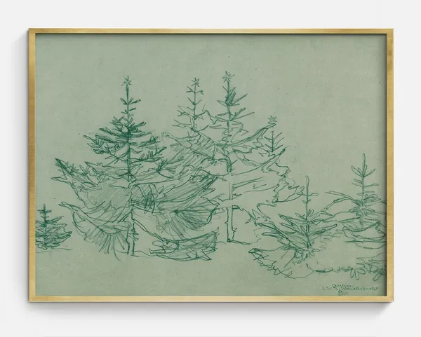 Evergreens Vintage Christmas Trees, Antique Drawing