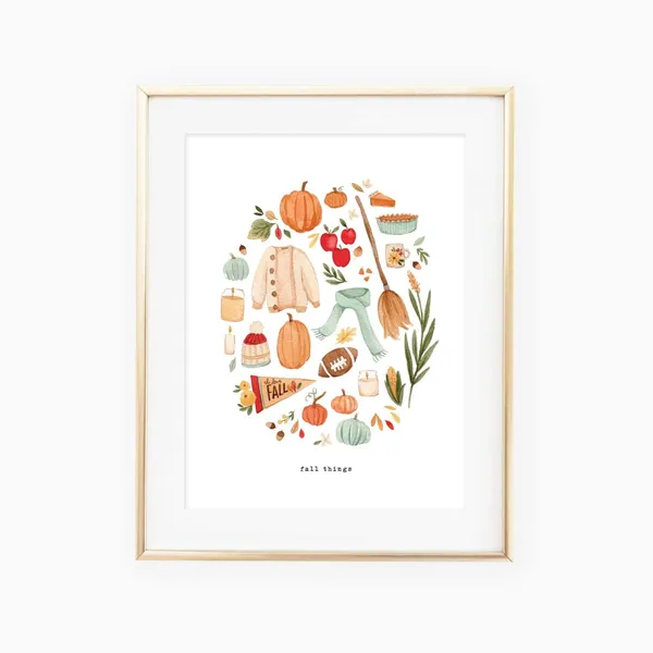 Fall Things Watercolor Painting, Halloween Objects