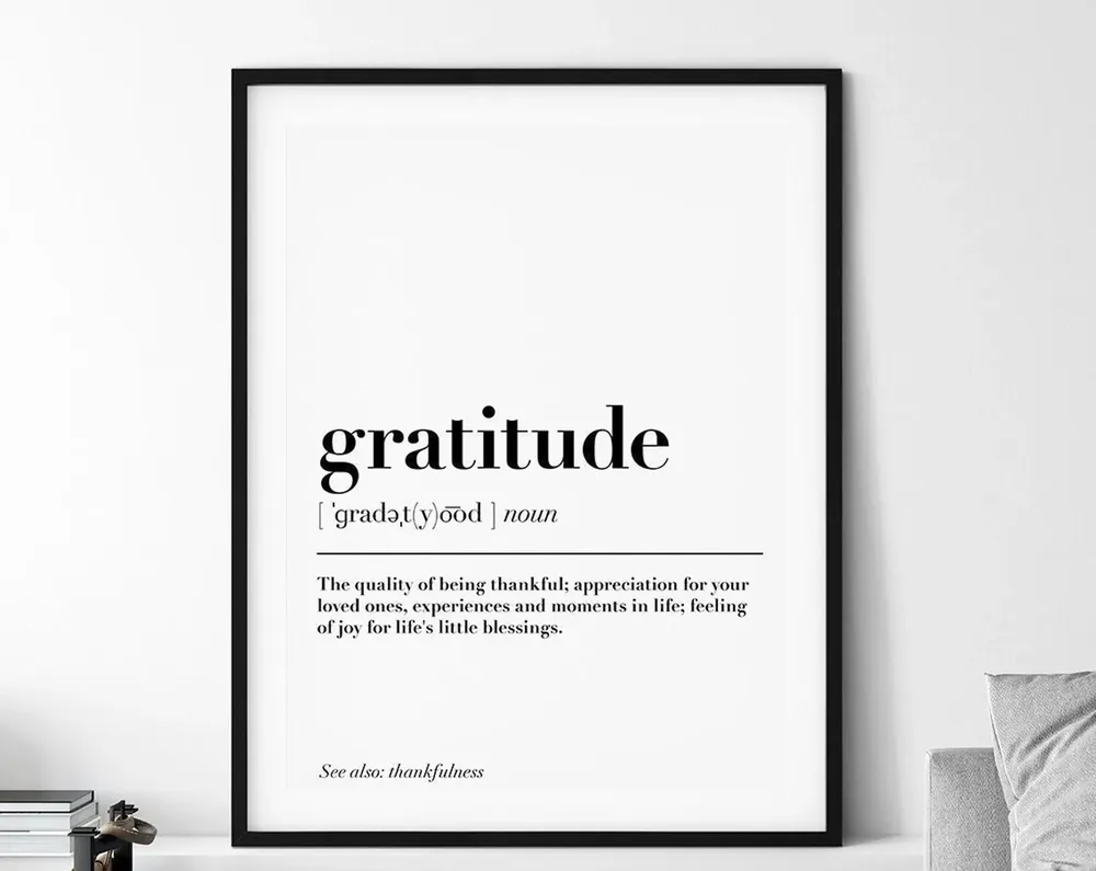 Gratitude Definition Dictionary Vocabulary Poster Print