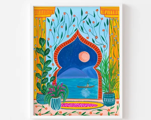 Morocco Botanical Travel Poster, Marrakech Decor