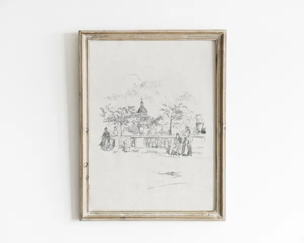 Vintage Sketch of Antique Architecture, Art Print