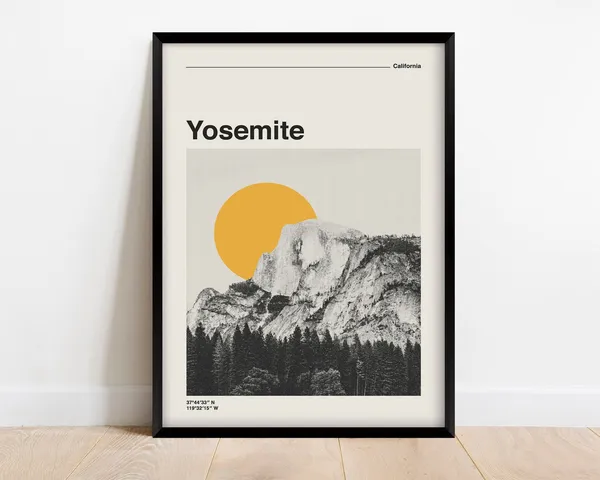 Yosemite National Park Retro Travel Poster, Mid-Century