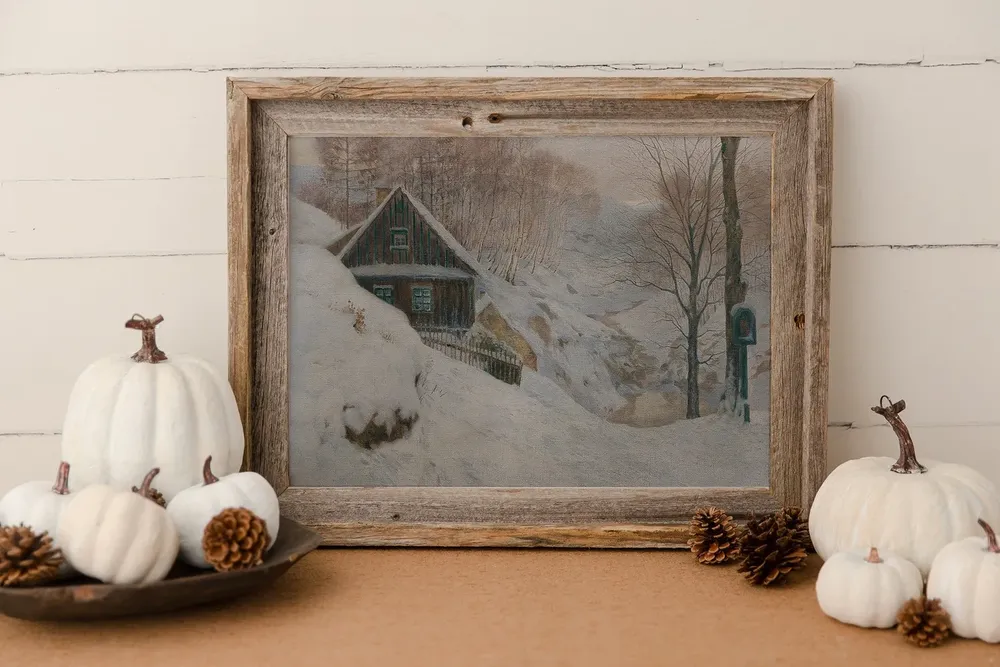 Snowy Cabin Painting, Winter Wall Art - Image 4