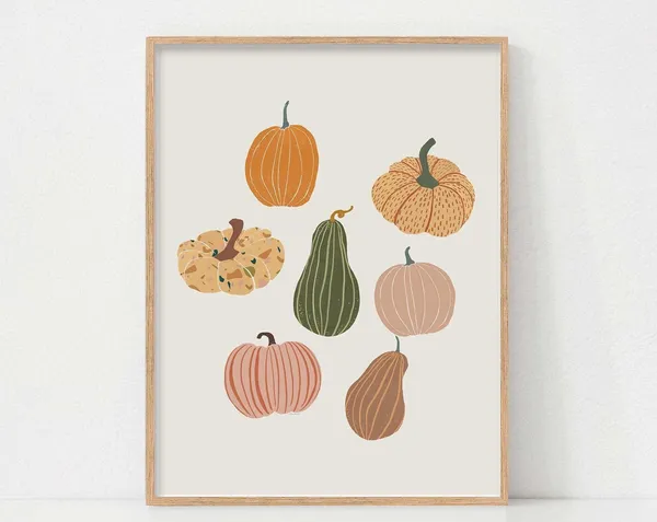 Autumn Pumpkin Boho Art Print, Halloween Decor