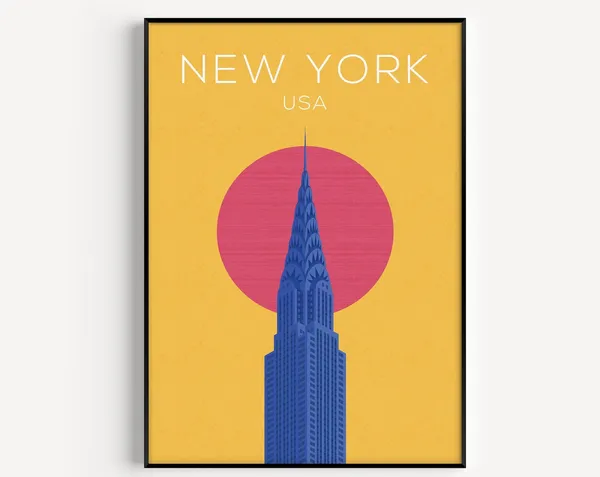 New York Yellow Travel Poster, Wall Art Print