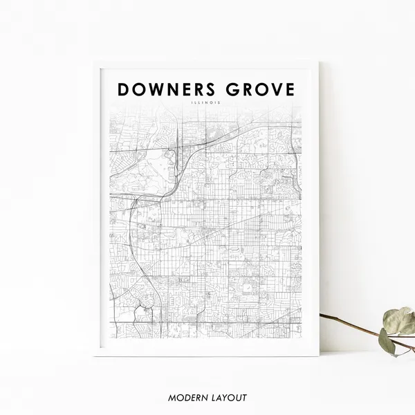 Downers Grove IL Map Print, Illinois Travel Poster