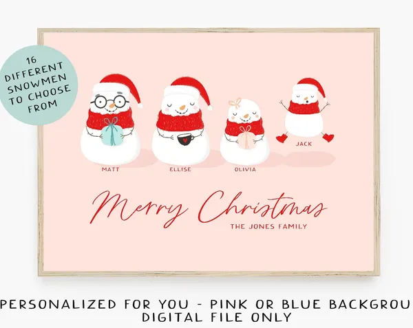 Customized Christmas Family Portrait Art Print