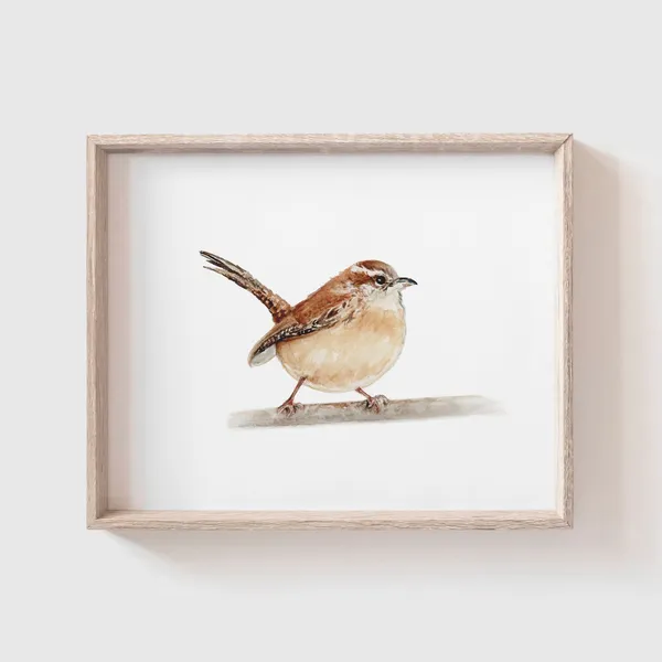 Wren Art Print, Brown Songbird Watercolor