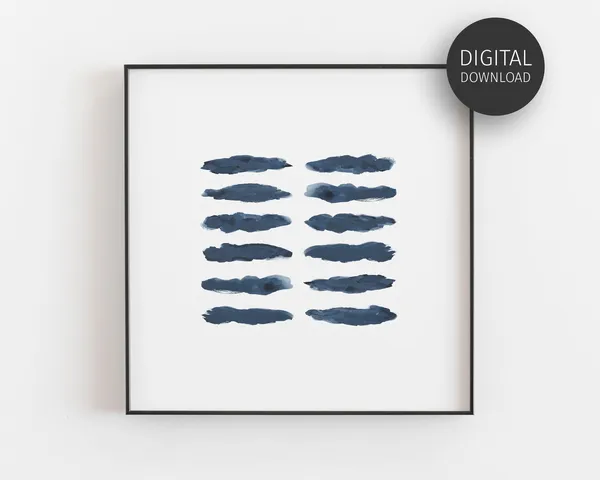 Blue Abstract Watercolour Art Print, Modern Minimalist