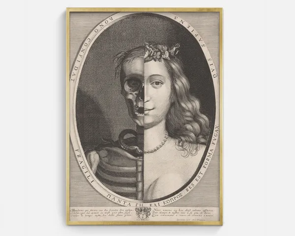 Half Skeleton Woman Gothic Sketch Portrait Art Print