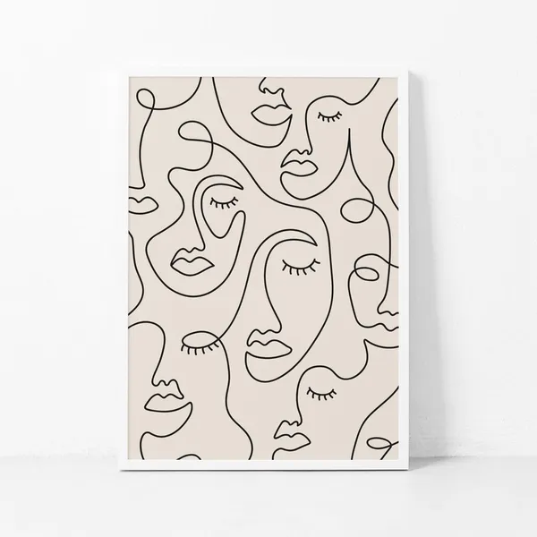 Minimalist Female Face Line Art Print, Boho
