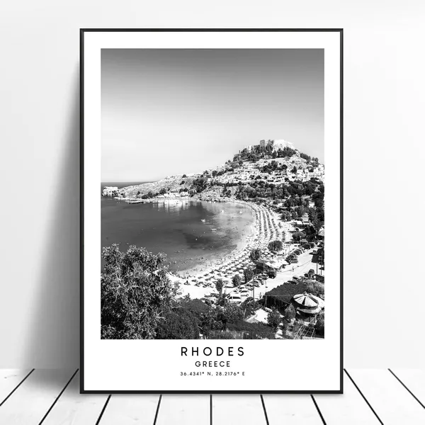 Rhodes Greece Minimalist Travel Poster, Black and White