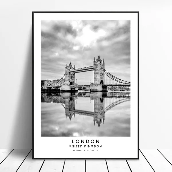 London Tower Bridge Black and White Travel Poster
