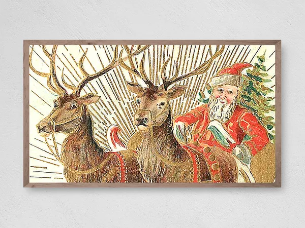 Vintage Santa On His Way Christmas Art Print