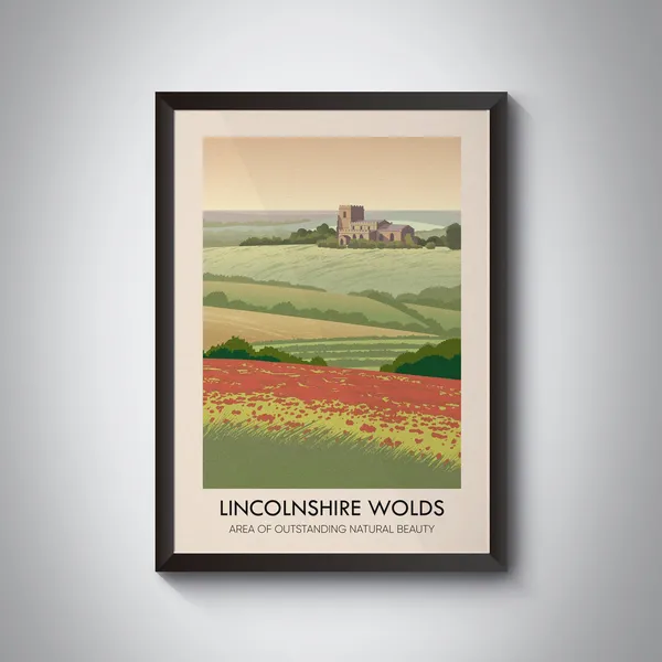 Lincolnshire Wolds Vintage Travel Poster, British Countryside