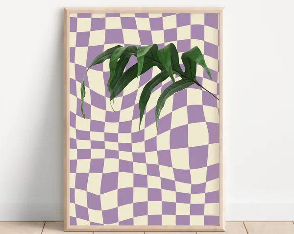 Retro Psychedelic Palm Leaves Checkerboard Art Print
