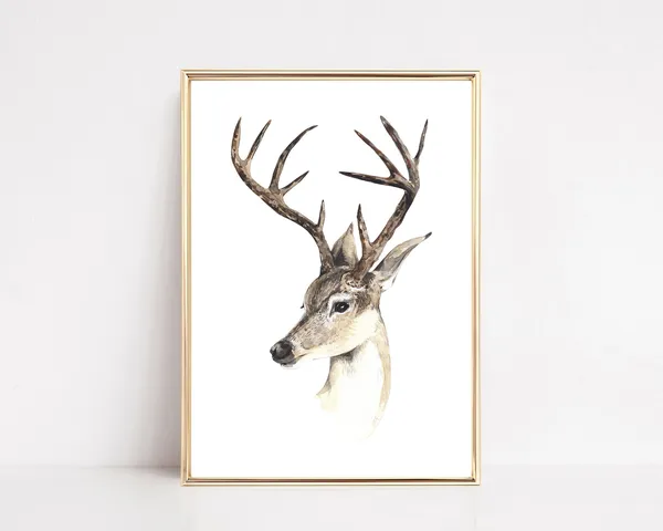 Winter Deer Art Print, Cozy Christmas Wall Decor