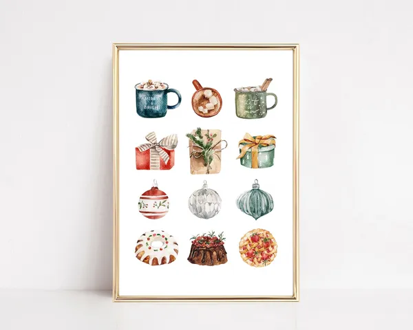 Christmas Illustrations, Modern Holiday Decor Art Print