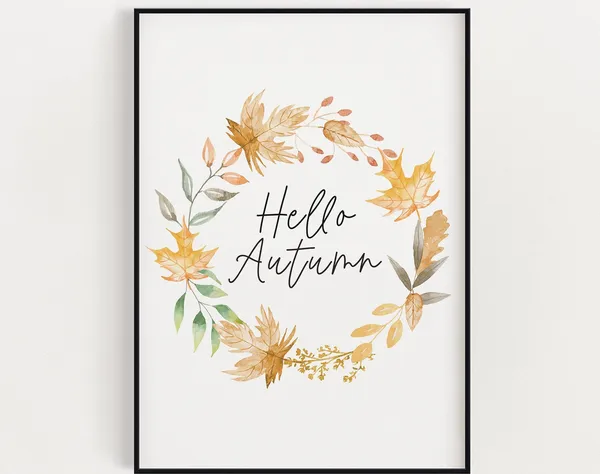 Hello Autumn Pumpkin Print, Fall Decor Poster