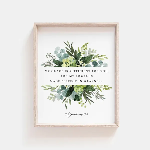 2 Corinthians 12:9 Botanical Scripture Art Print