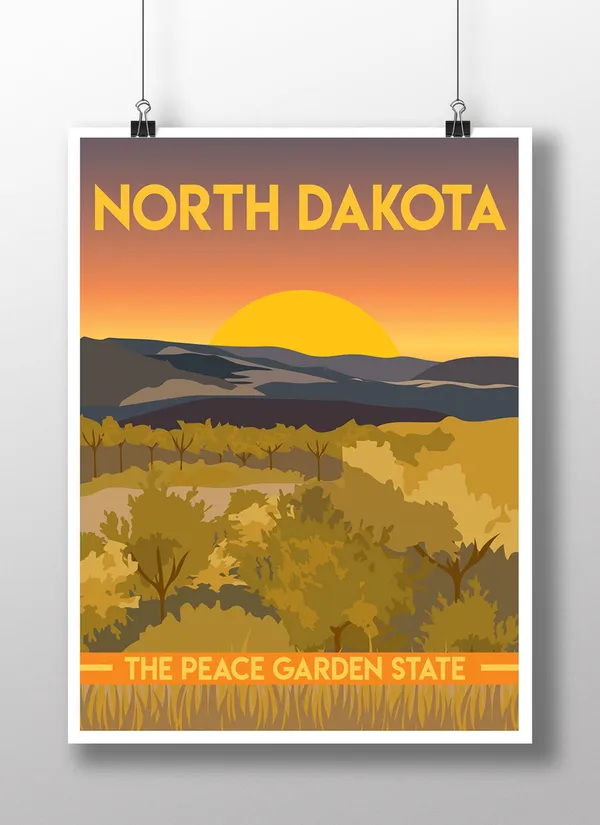North Dakota Travel Poster, USA Travel Art Print