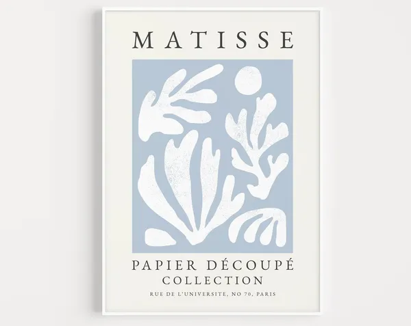 Matisse-Inspired Blue Boho Abstract Art Print