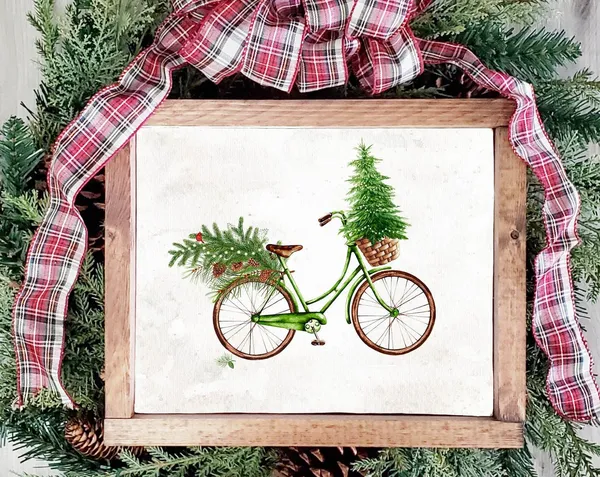 Christmas Bicycle Winter Rustic Holiday Art Print