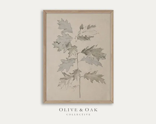Neutral Botanical Sketch, Vintage Branch Drawing