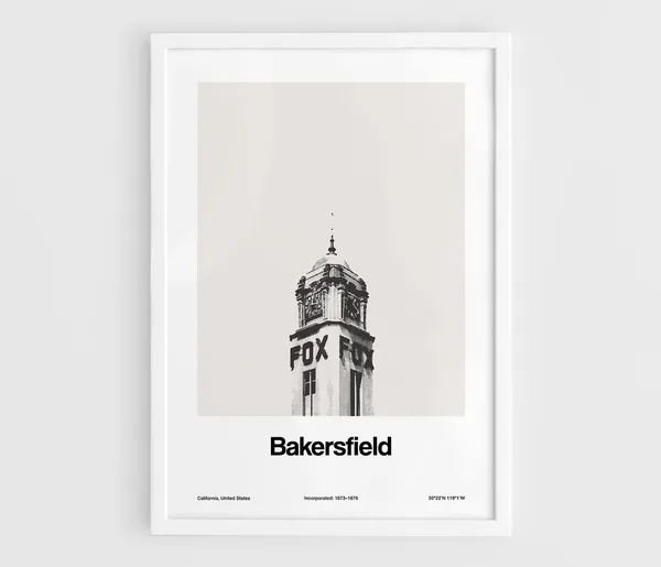 Bakersfield California Skyline, Minimalist Poster