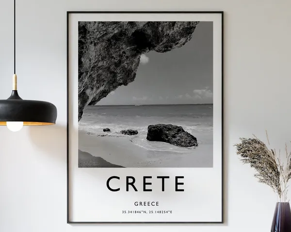 Crete Travel Poster, Greece Black-and-White View