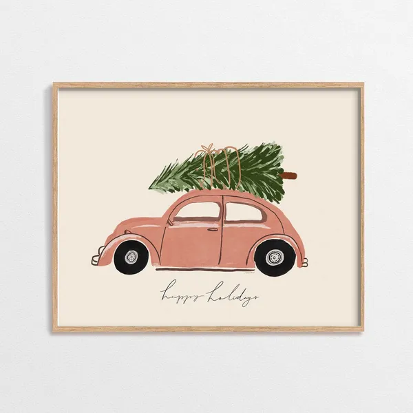 Happy Holidays Vintage Car Christmas Poster