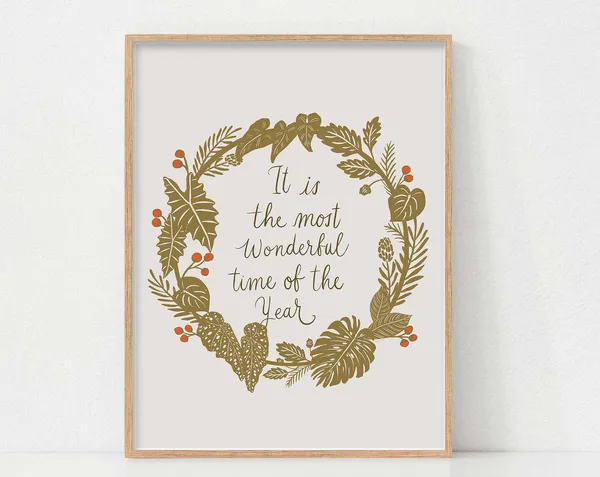 Christmas Wreath Neutral Art Print