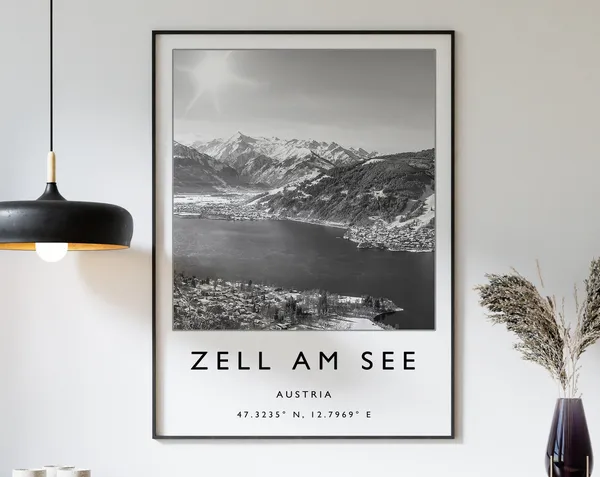 Zell Am See Skiing Travel Poster, Austria Travel
