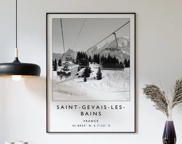 Saint Gervais Skiing Travel Poster, France Travel Art Print