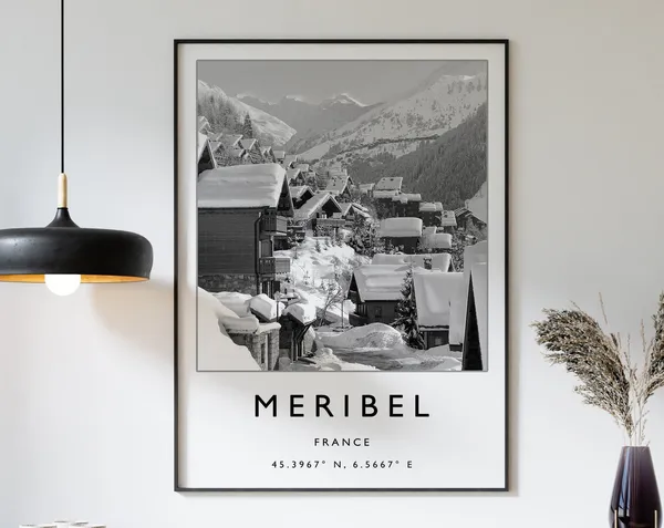 Méribel France Skiing Travel Poster, Winter Sport Art
