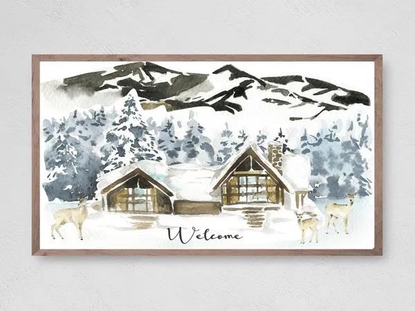 Welcome Wonderland Cabin Instant Winter Christmas Art Print