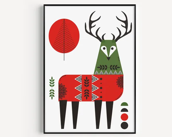 Nordic Stag Art Print, Scandi Scandinavian Decor