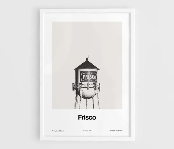 Frisco Texas Downtown Water Tower, Minimalist Art Print