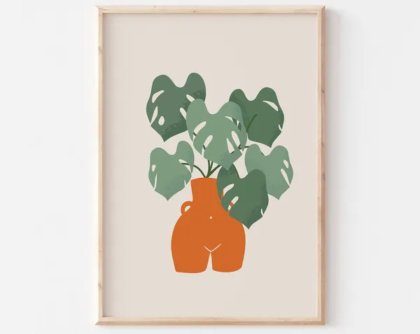 Boho Monstera Plant Art Print, Neutral Decor