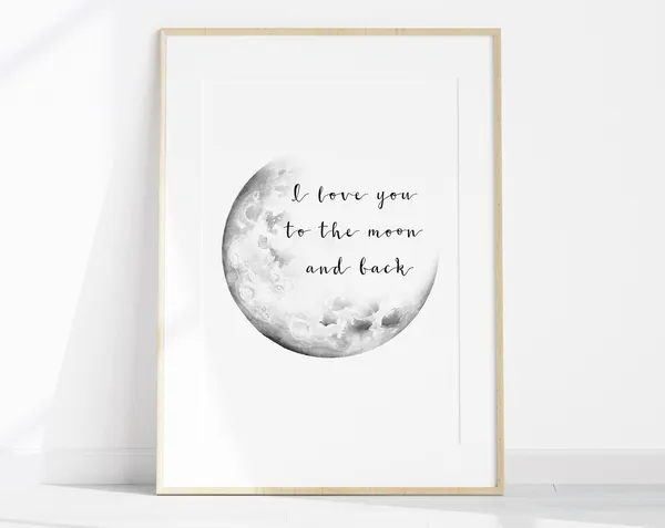 Minimalist Quote Love Quote Art Print, Moon and Back