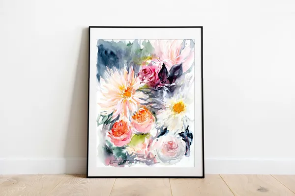 Watercolor Floral Abstract Art Print, Botanical Decor
