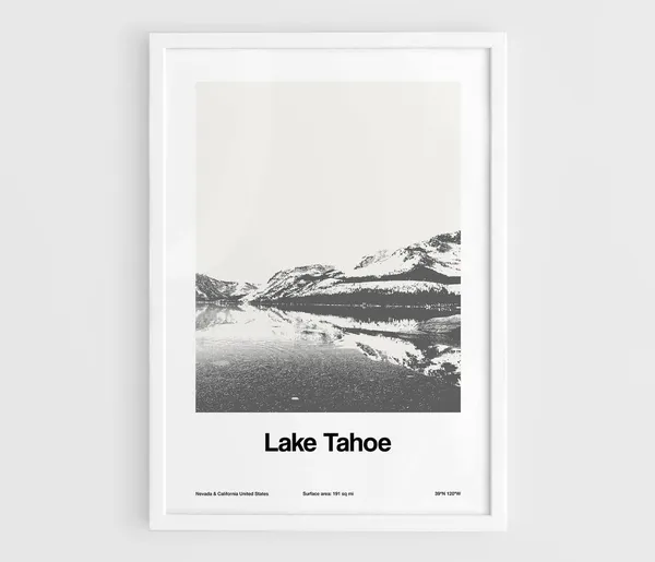 Lake Tahoe Landscape, Black and White Art Print