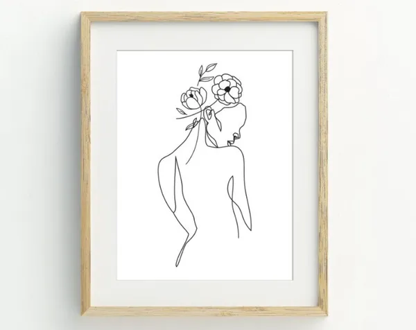 Woman Line Art Print, Abstract Black and White Figure