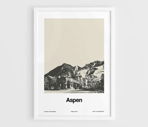 Aspen Colorado Poster Print, Minimalist Winter Village