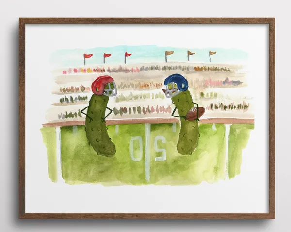 Whimsical Pickles With Mustaches Football Art Print