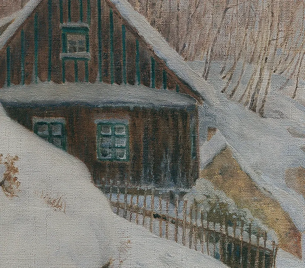 Snowy Cabin Painting, Winter Wall Art - Image 3