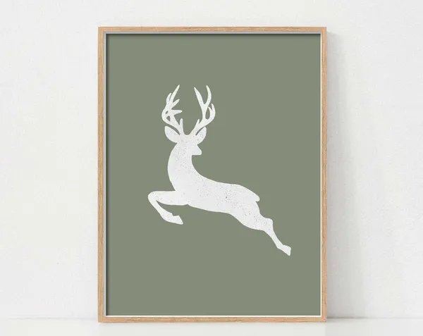 Christmas Reindeer Vintage Scandinavian Art Print