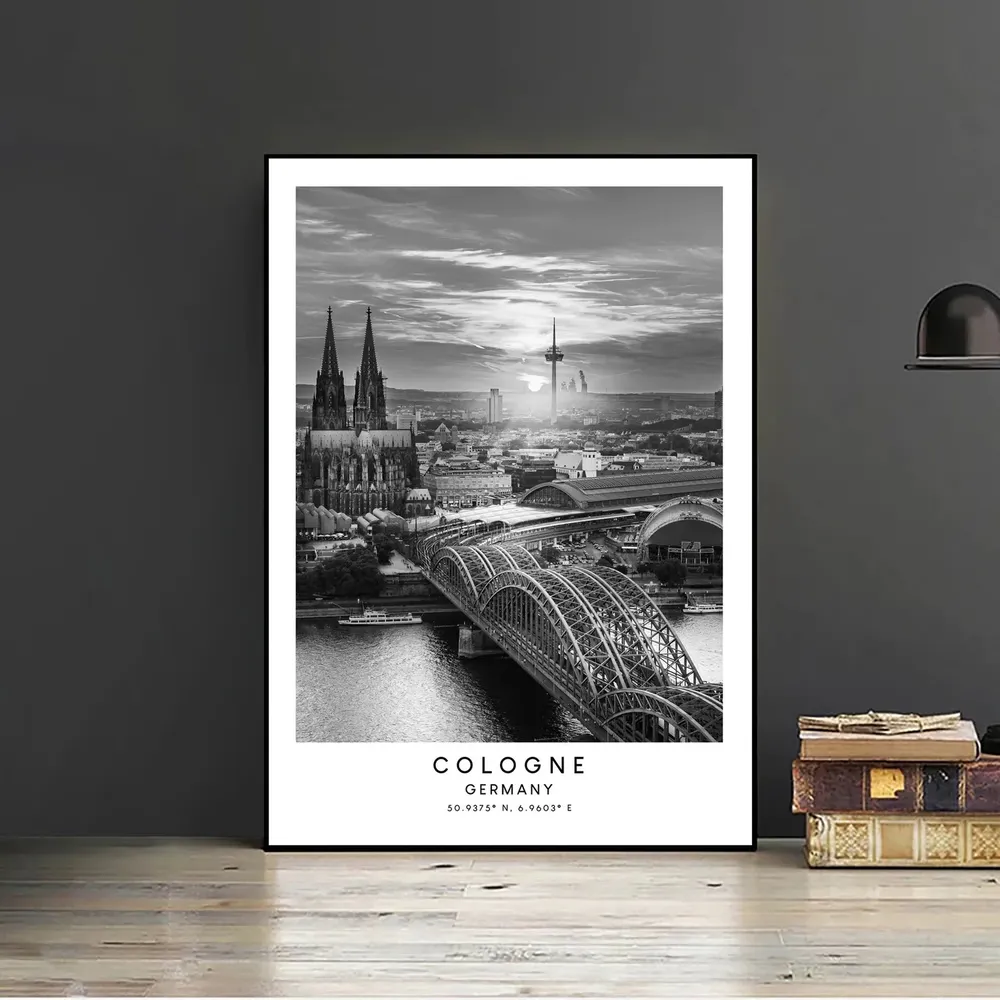 Cologne Travel Poster, Black and White Minimalist - Image 2