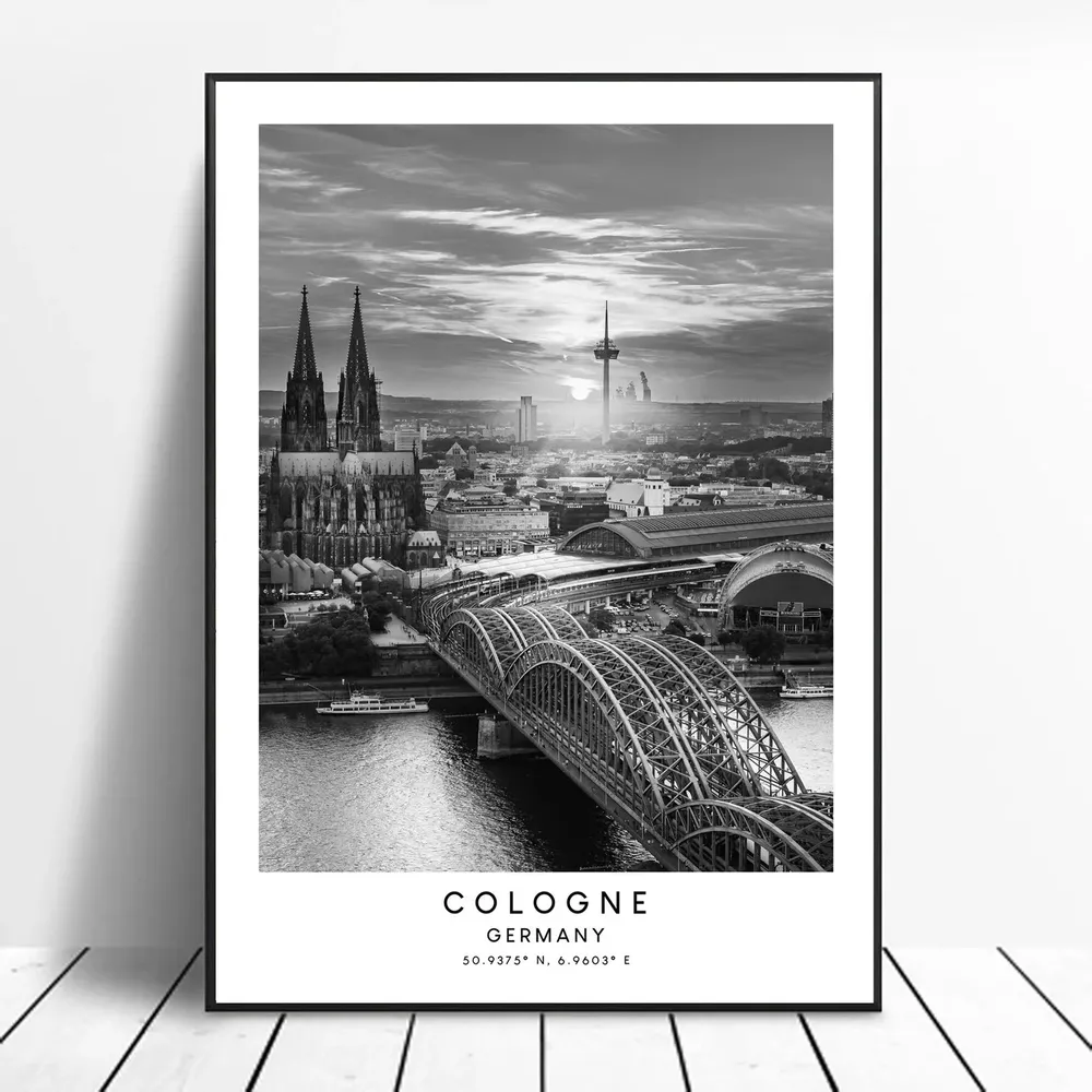 Cologne Travel Poster, Black and White Minimalist
