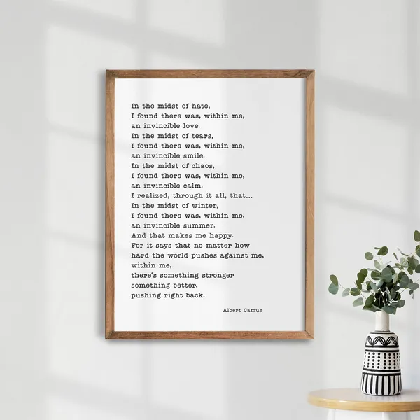 Albert Camus Invincible Summer Quote Art Print